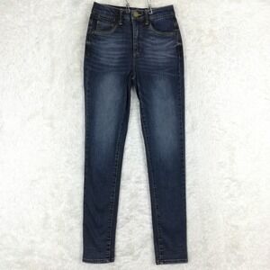 Mac And Me Womens Jeans Skinny Blue Denim Whiskering Flex Waist Mid Rise 0